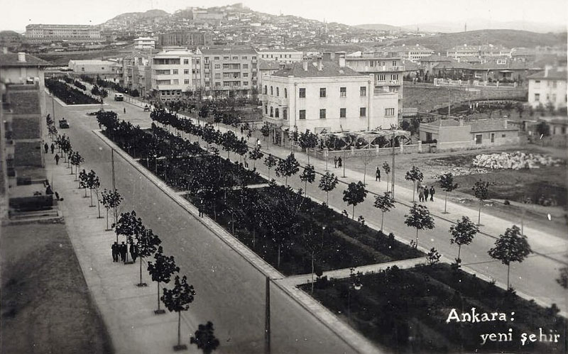 Ankara Ataturk Boulevard, the major artery of the capital leading from Ulus to Cinnah caddesi, today lined with the buildings of ministries and embassies, 1930s
