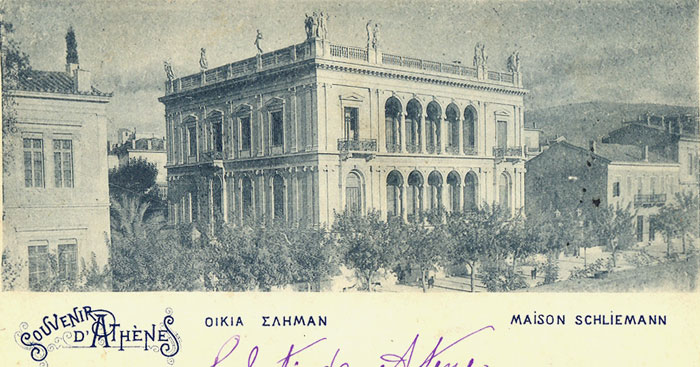 This palatial mansion on El. Venizelou Avenue was built by Ernst Ziller in 1878-79 for Heinrich Schliemann, the discoverer of Troy and of Mycenaean culture, and his Greek wife Sophia. Its name, Ilíou Mélathron (Palace of Ilion), commemorated the excavation of Troy. Along the front of the building is a two-loggia with columns of Pentelic marble, with paintings in the vaulting. There are also wall paintings in the interior. In the little garden to the left is a copy of Phidias Wounded Amazon.
The house was occupied until recently by the Areopagos, the Supreme Court of Appeal.
The Numismatic Museum of Athens is housed here. The collection includes that assembled by Schliemann. Collections are arranged by subject depicted on the coins, by city state and by chronology. Emphasis is given to coinage of Alexander the Great and the Corycian Caves.