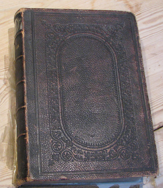 The cover of the old Charnaud family bible
