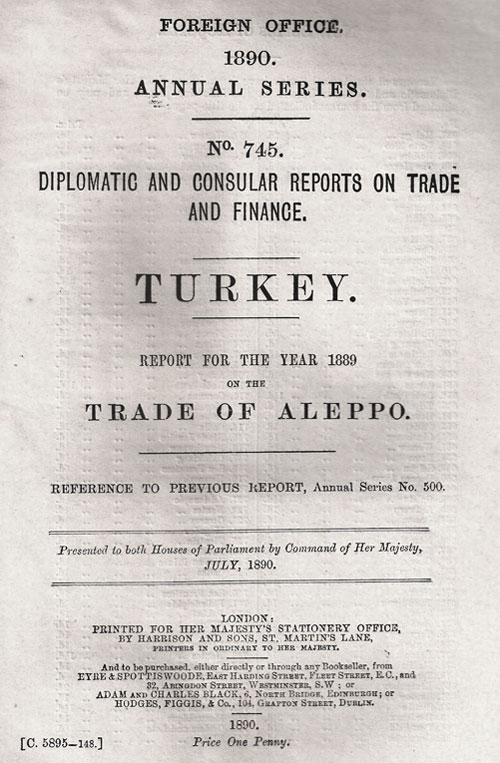 indsats Logisk Medarbejder British Consular report for Aleppo 1889