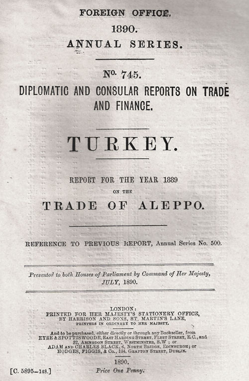 faktum kravle Kriminel British Consular report for Aleppo 1889