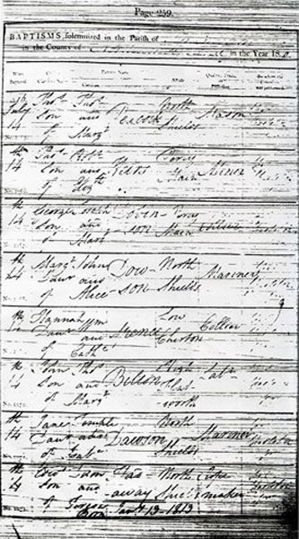 Edward Hadaway baptismal certificate