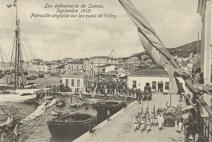 British troops patrol the harbour-front of Samos town in 1912 - image courtesy of Marie Anne Marandet
