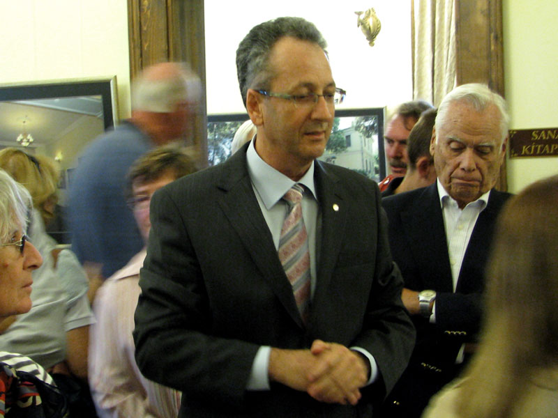 Nedim Snmez welcoming guests to the Levantine houses exhibition