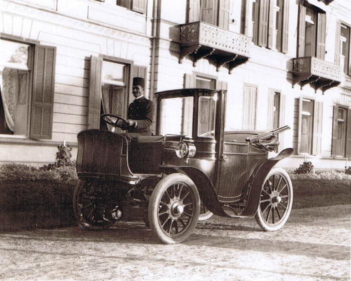 J.W.Williamson�s car, apparently the first electric car in Cairo, bright scarlet, circa 1906/8.